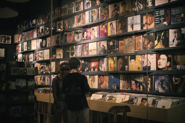 Consumers shopping at a records store