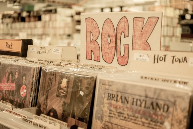 Vinyl albums labeled "Rock"